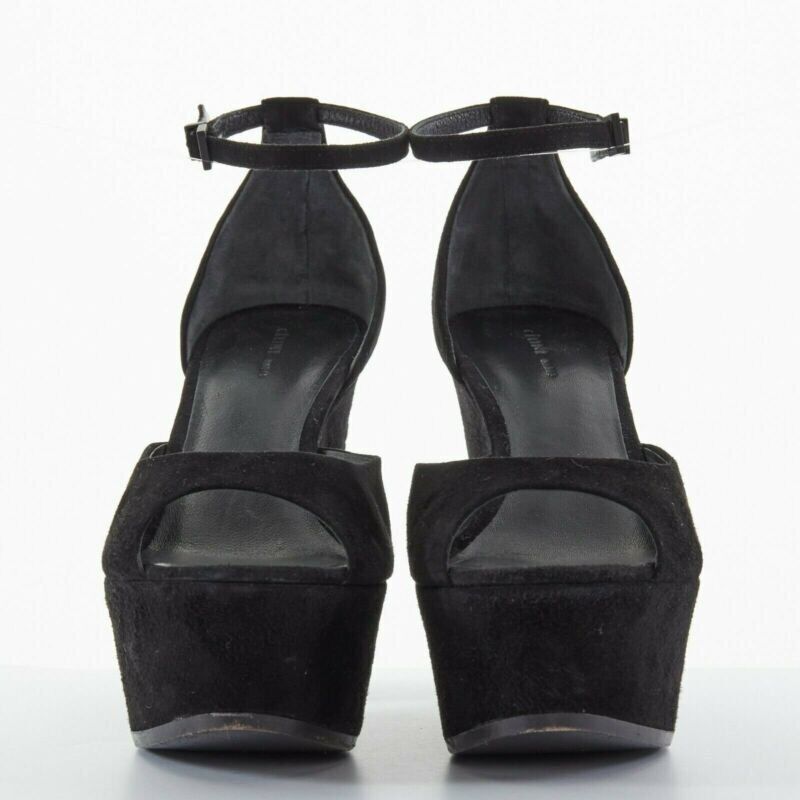 Celine CELINE PHOEBE PHILO black suede cut out platform wedge ankle cuff heels EU36 US6 Size US 6 / IT 36 - 3 Thumbnail