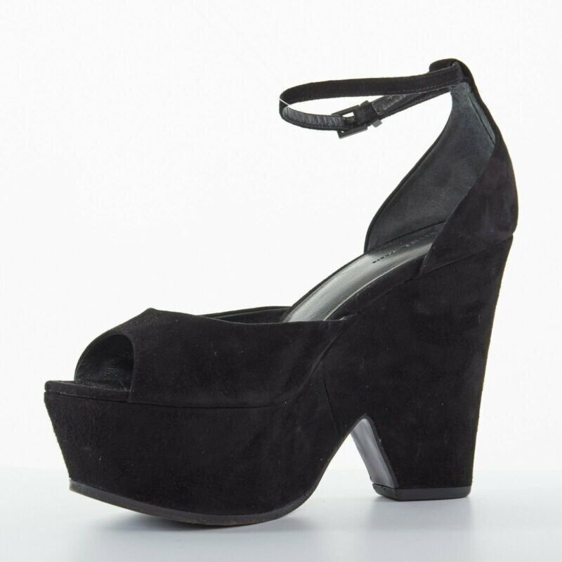 Celine CELINE PHOEBE PHILO black suede cut out platform wedge ankle cuff heels EU36 US6 Size US 6 / IT 36 - 4 Thumbnail
