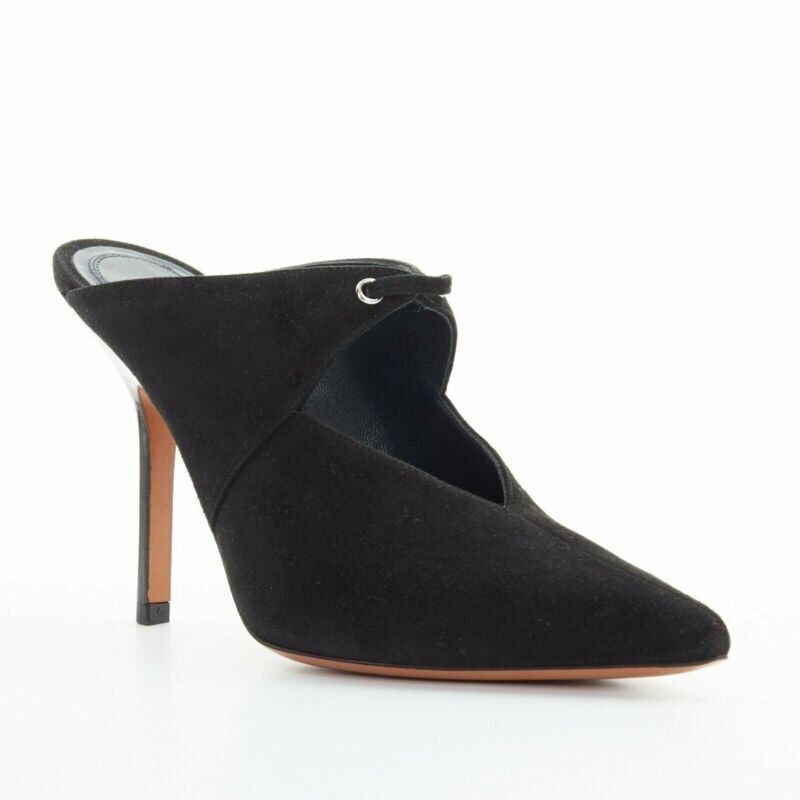 Celine new CELINE PHILO Babouche On Heel 105 black suede point toe cut out mule EU36 Size US 6 / IT 36 - 2 Thumbnail
