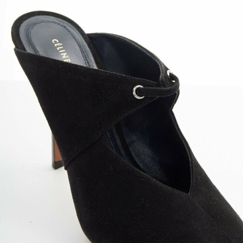 Celine new CELINE PHILO Babouche On Heel 105 black suede point toe cut out mule EU36 Size US 6 / IT 36 - 8 Thumbnail
