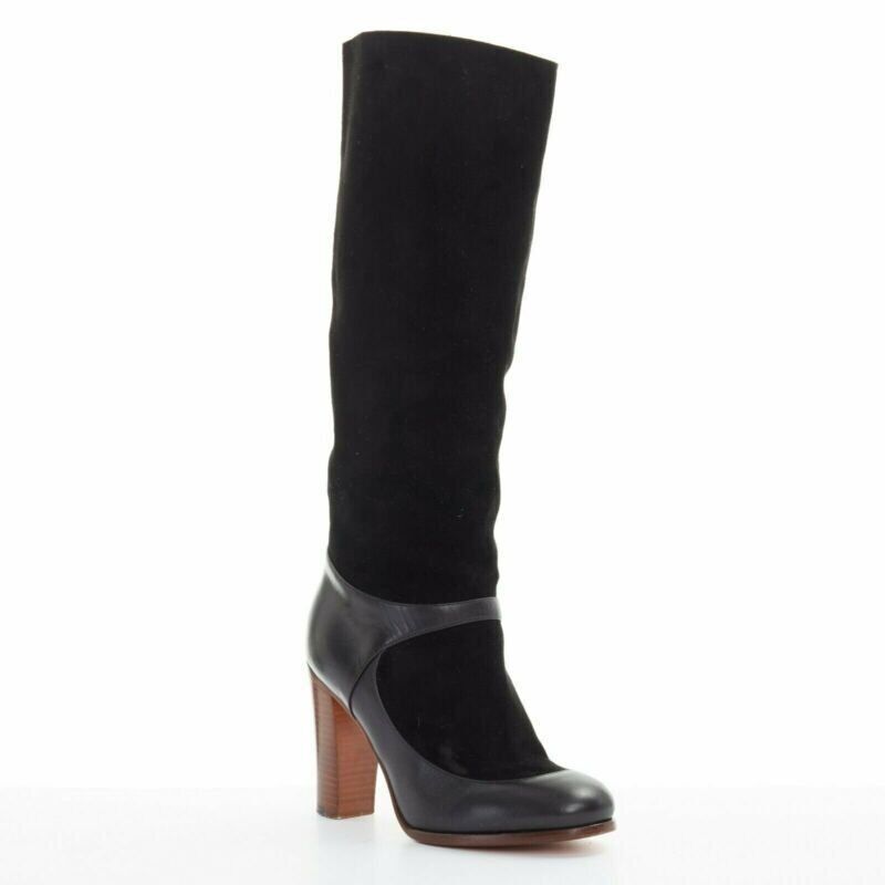 Celine CELINE PHILO black suede sock ankle strap chunky wooden heel tall boot EU35.5 Size US 5.5 / IT 35.5 - 2 Thumbnail