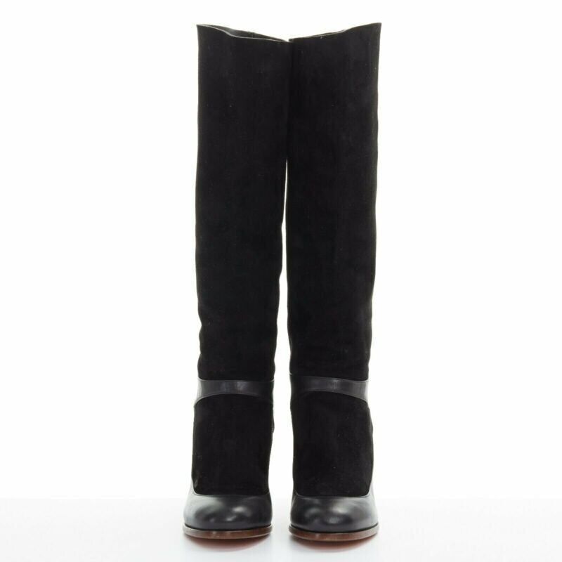 Celine CELINE PHILO black suede sock ankle strap chunky wooden heel tall boot EU35.5 Size US 5.5 / IT 35.5 - 3 Thumbnail