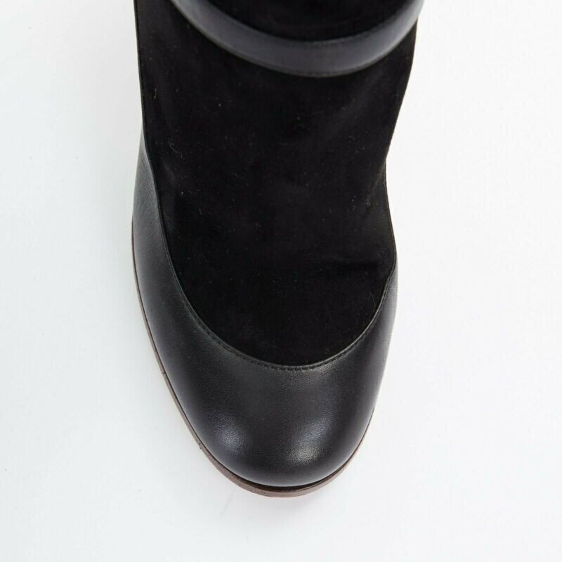 Celine CELINE PHILO black suede sock ankle strap chunky wooden heel tall boot EU35.5 Size US 5.5 / IT 35.5 - 7 Thumbnail