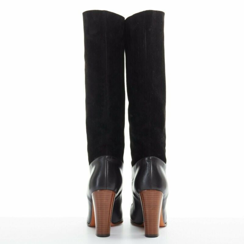 Celine CELINE PHILO black suede sock ankle strap chunky wooden heel tall boot EU35.5 Size US 5.5 / IT 35.5 - 5 Thumbnail