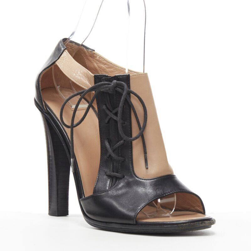 Celine OLD CELINE PHOEBE PHILO black nude leather lace open side peep toe bootie EU40.5 Size US 10.5 / IT 40.5 - 2 Thumbnail