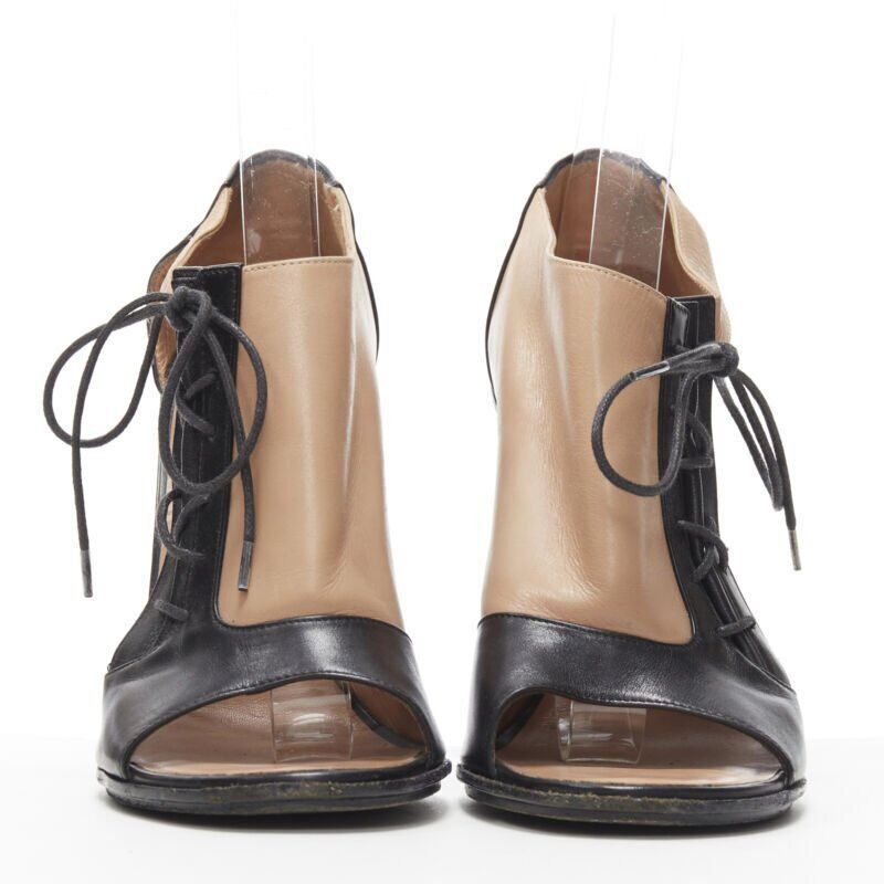 Celine OLD CELINE PHOEBE PHILO black nude leather lace open side peep toe bootie EU40.5 Size US 10.5 / IT 40.5 - 3 Thumbnail