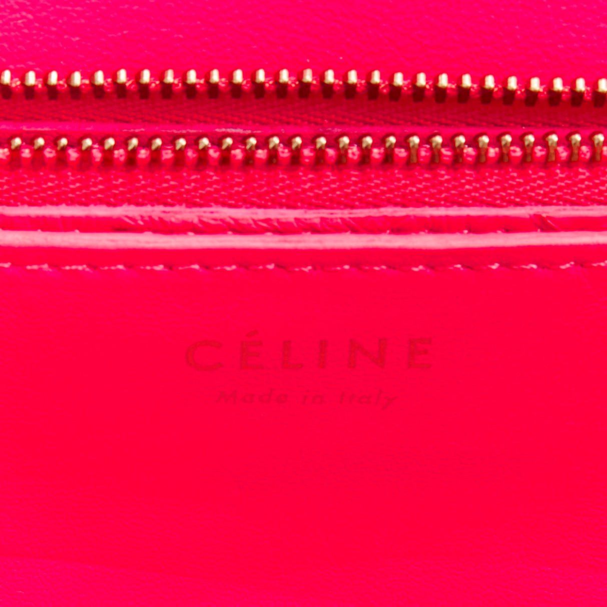 OLD CELINE Medium Classic Box Bag neon pink scaled leather flap crossbody