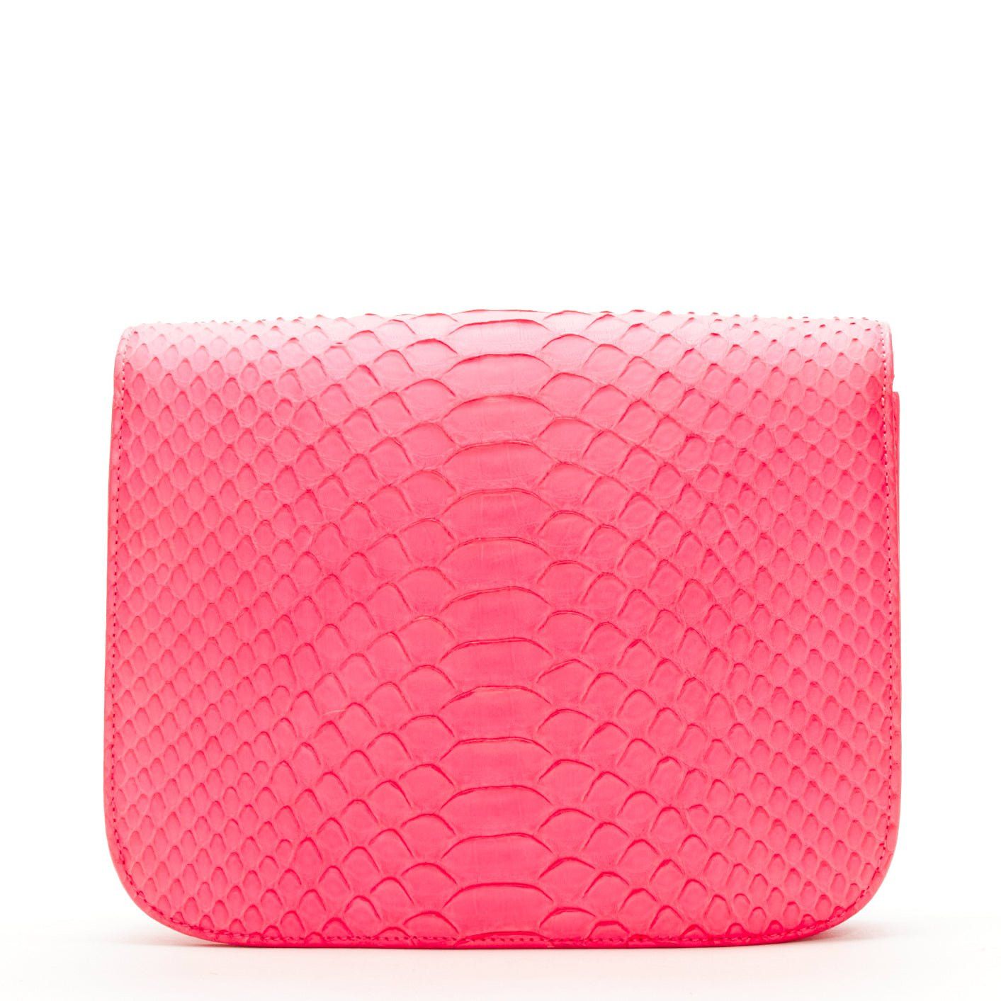 OLD CELINE Medium Classic Box Bag neon pink scaled leather flap crossbody