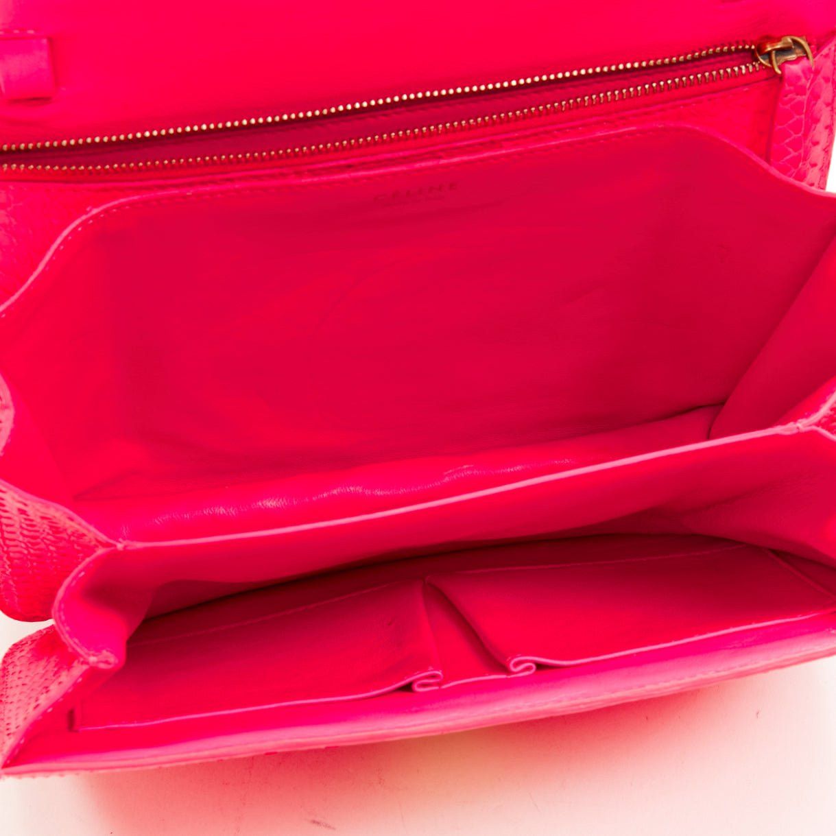 OLD CELINE Medium Classic Box Bag neon pink scaled leather flap crossbody