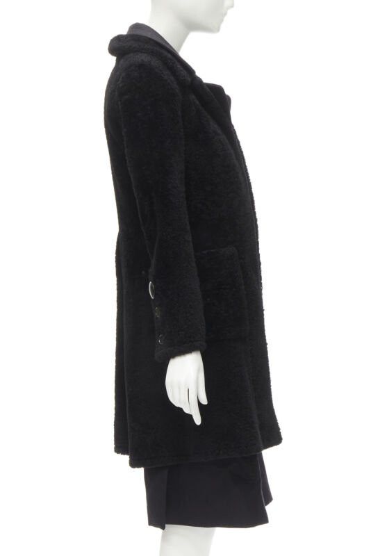 Celine OLD CELINE Phoebe Philo black lambskin shearling wool layered coat FR34 XS Size XS / US 0-2 / IT 36-38 - 5 Thumbnail