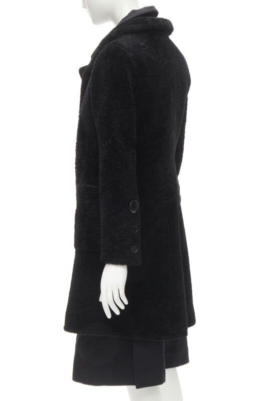 Celine OLD CELINE Phoebe Philo black lambskin shearling wool layered coat FR34 XS Size XS / US 0-2 / IT 36-38 - 7 Thumbnail
