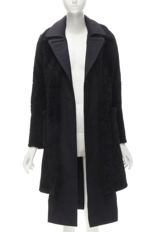 Celine OLD CELINE Phoebe Philo black lambskin shearling wool layered coat FR34 XS Size XS / US 0-2 / IT 36-38 - 3 Thumbnail
