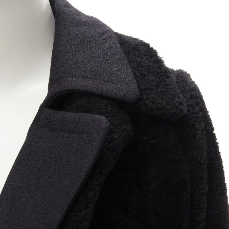 Celine OLD CELINE Phoebe Philo black lambskin shearling wool layered coat FR34 XS Size XS / US 0-2 / IT 36-38 - 2 Thumbnail