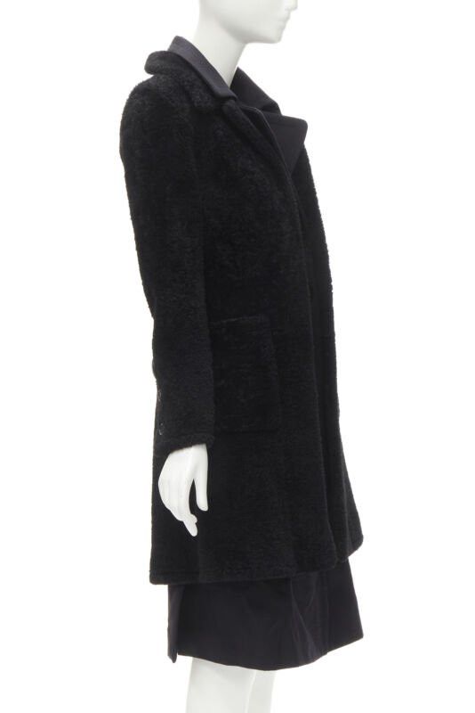 Celine OLD CELINE Phoebe Philo black lambskin shearling wool layered coat FR34 XS Size XS / US 0-2 / IT 36-38 - 4 Thumbnail