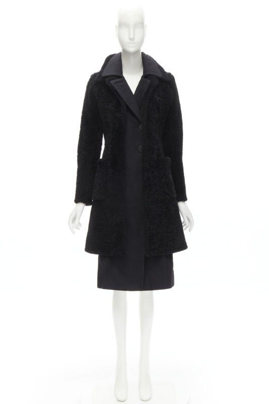 Celine OLD CELINE Phoebe Philo black lambskin shearling wool layered coat FR34 XS Size XS / US 0-2 / IT 36-38 - 11 Thumbnail