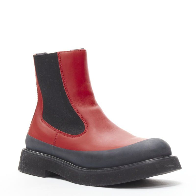 Celine OLD CELINE Phoebe Philo Country red leather black rubber chunky ankle boot EU37 Size US 7 / IT 37 - 2 Thumbnail