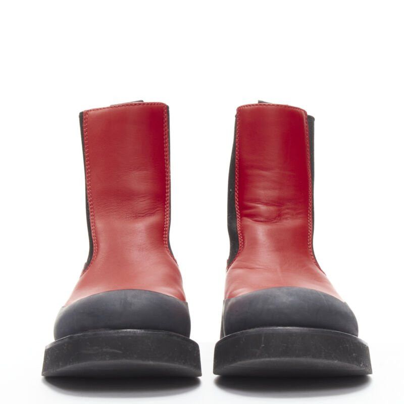 Celine OLD CELINE Phoebe Philo Country red leather black rubber chunky ankle boot EU37 Size US 7 / IT 37 - 3 Thumbnail