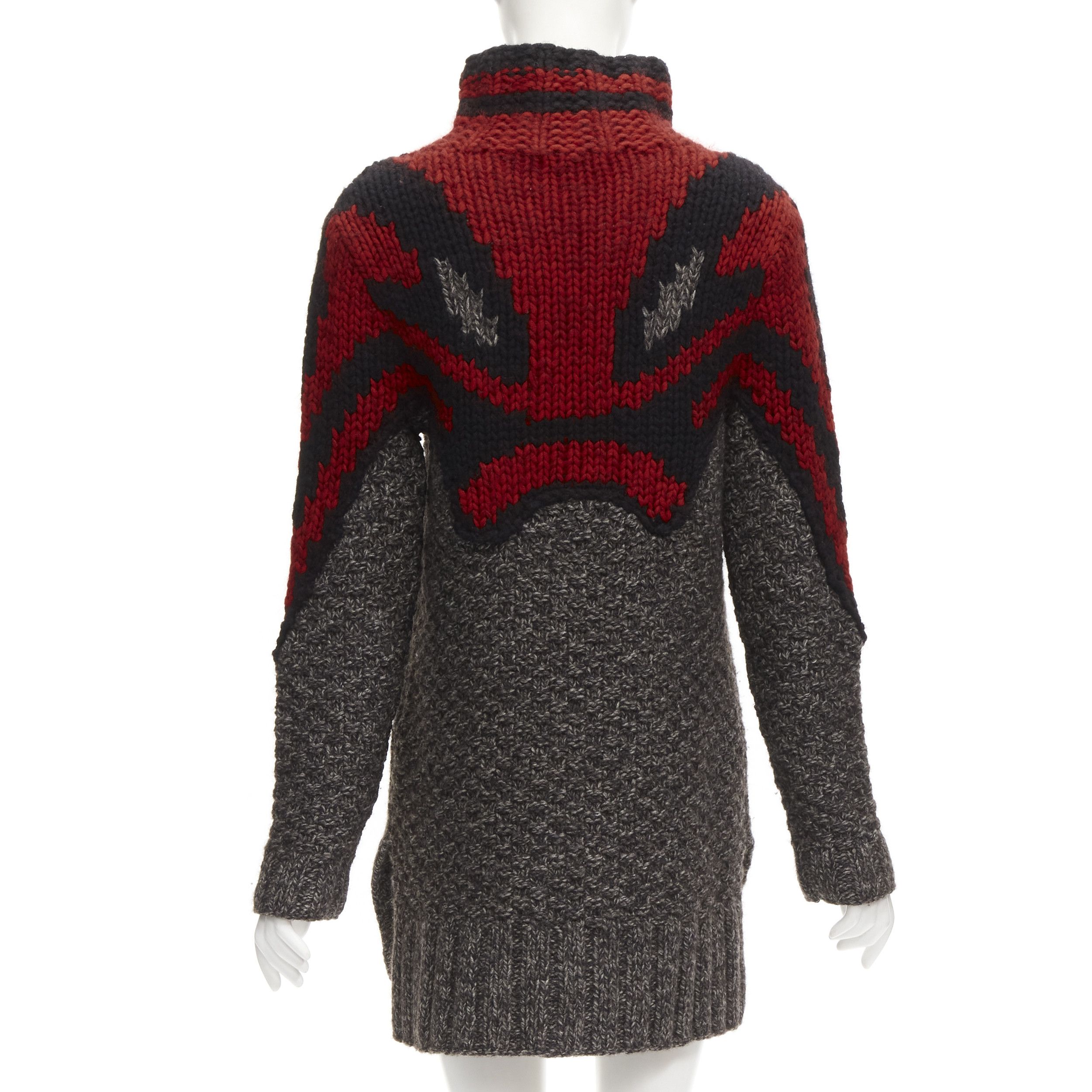Celine OLD CELINE Phoebe Philo red grey abstract intarsia knit sweater dress S Size M / US 6-8 / IT 42-44 - 5 Thumbnail