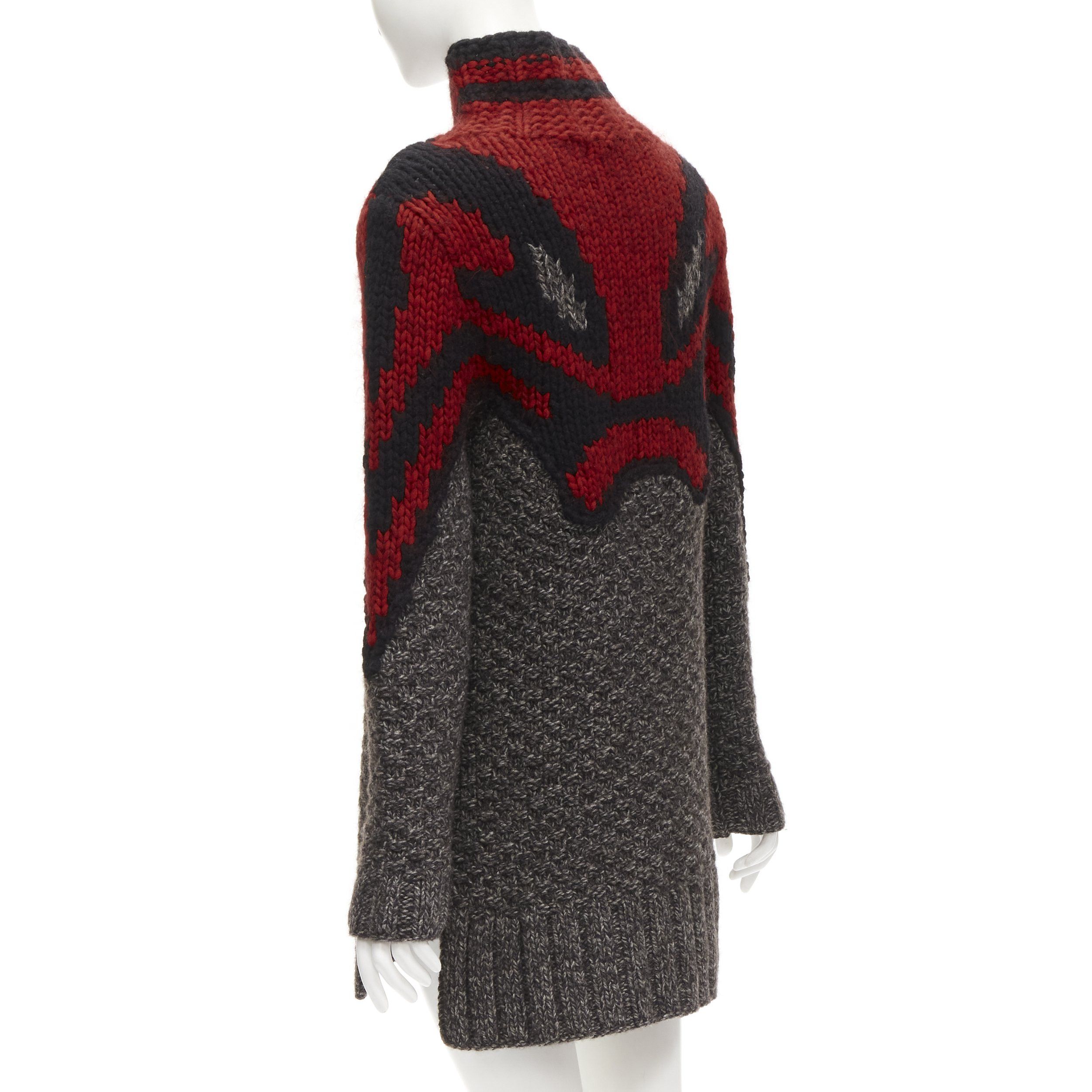 Celine OLD CELINE Phoebe Philo red grey abstract intarsia knit sweater dress S Size M / US 6-8 / IT 42-44 - 6 Thumbnail