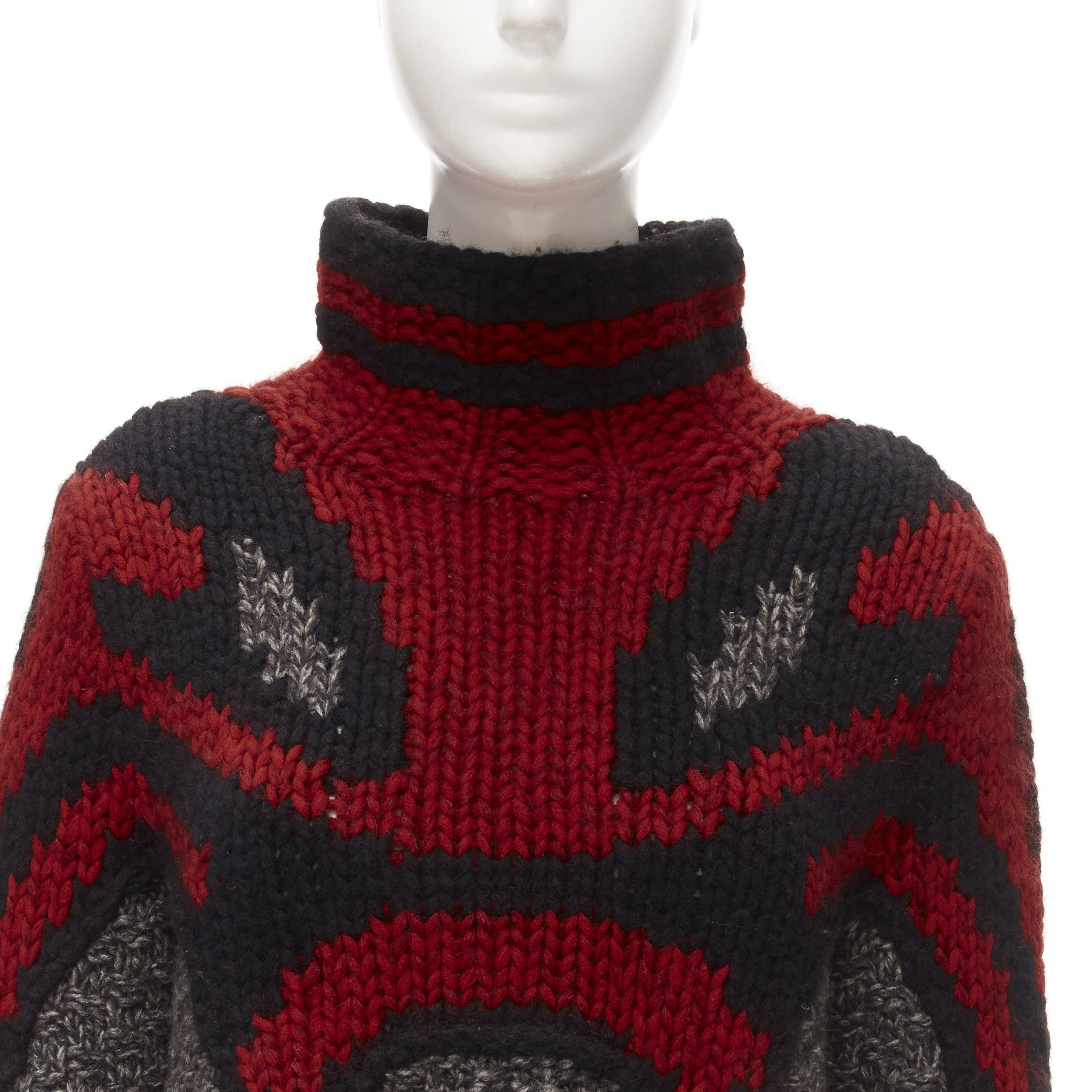 Celine OLD CELINE Phoebe Philo red grey abstract intarsia knit sweater dress S Size M / US 6-8 / IT 42-44 - 2 Thumbnail