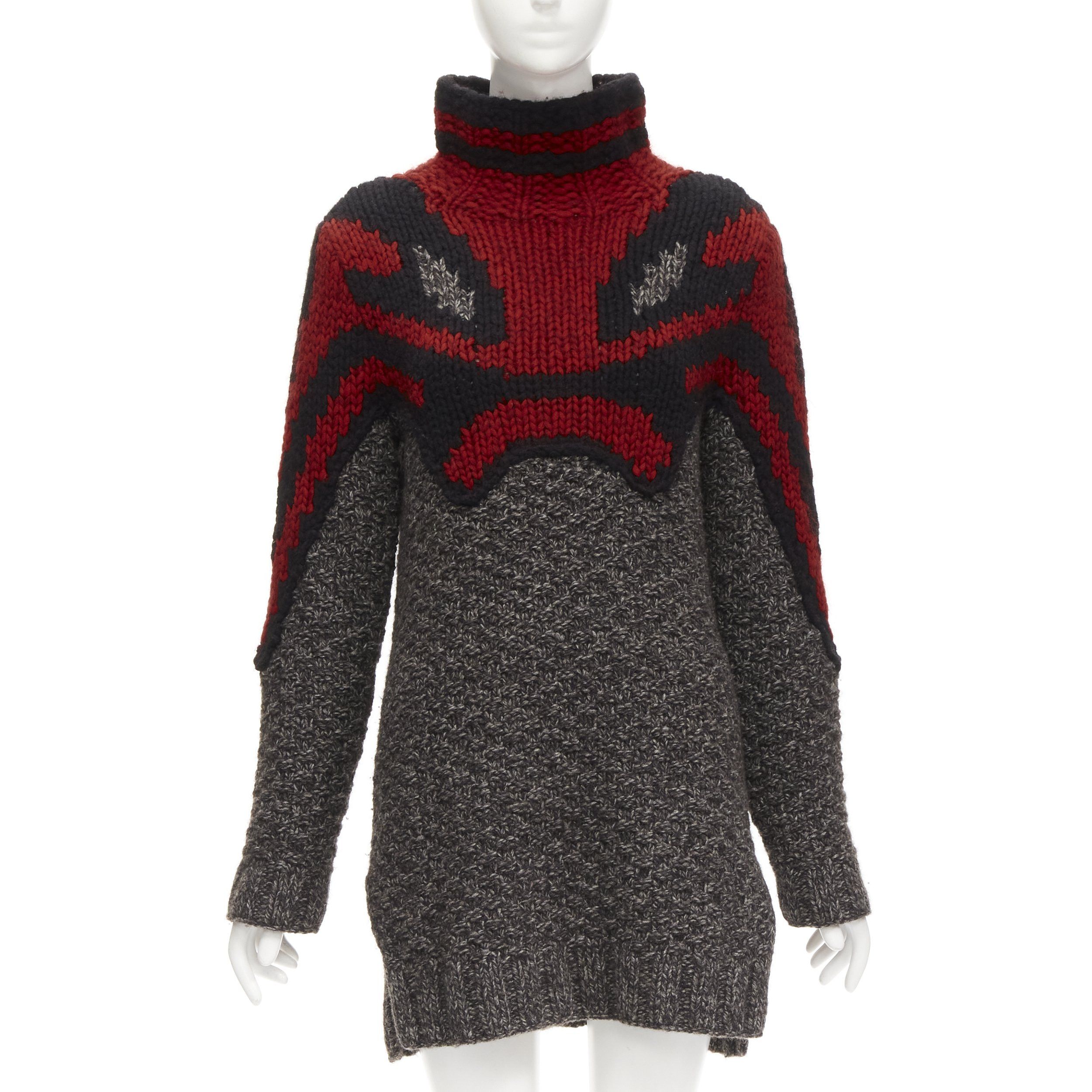 Celine OLD CELINE Phoebe Philo red grey abstract intarsia knit sweater dress S Size M / US 6-8 / IT 42-44 - 3 Thumbnail