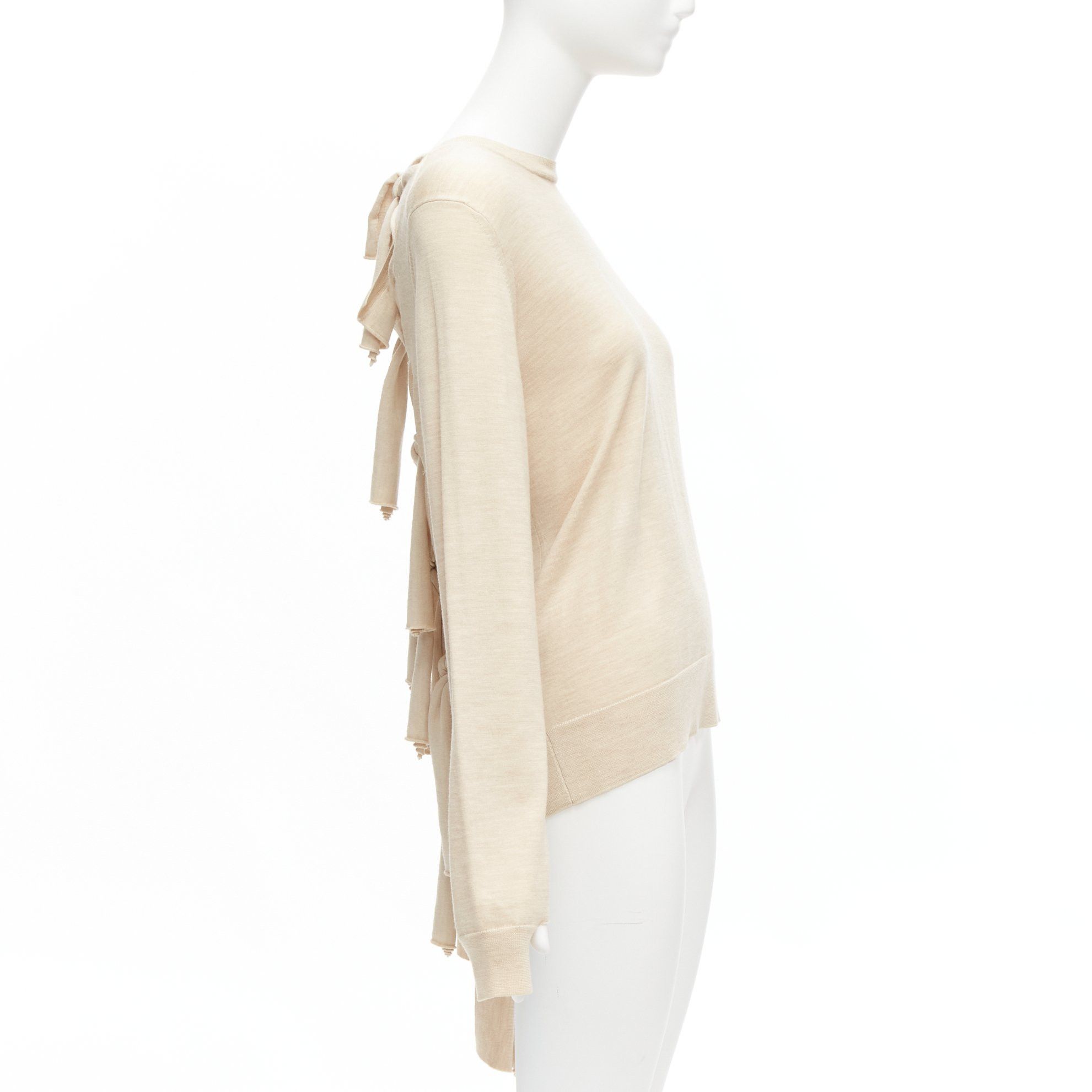 Celine OLD CELINE Phoebe Philo beige wool silk knot tie back cut out sleeves sweater M Size M / US 6-8 / IT 42-44 - 5 Thumbnail