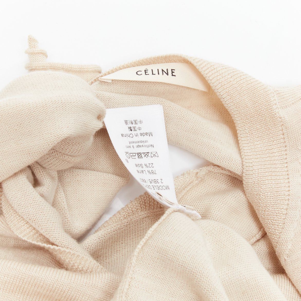 Celine OLD CELINE Phoebe Philo beige wool silk knot tie back cut out sleeves sweater M Size M / US 6-8 / IT 42-44 - 9 Thumbnail