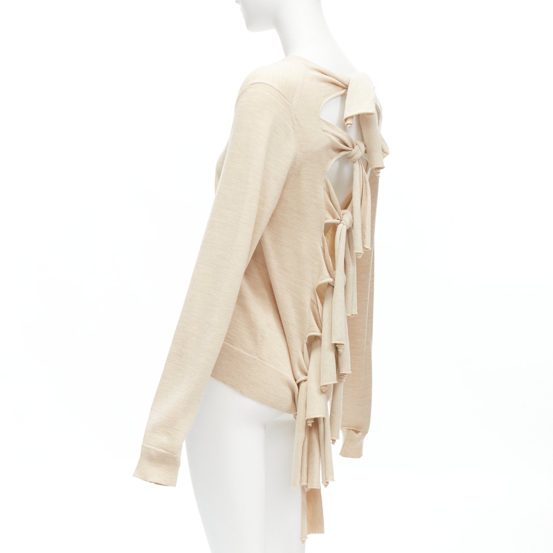 Celine OLD CELINE Phoebe Philo beige wool silk knot tie back cut out sleeves sweater M Size M / US 6-8 / IT 42-44 - 6 Thumbnail