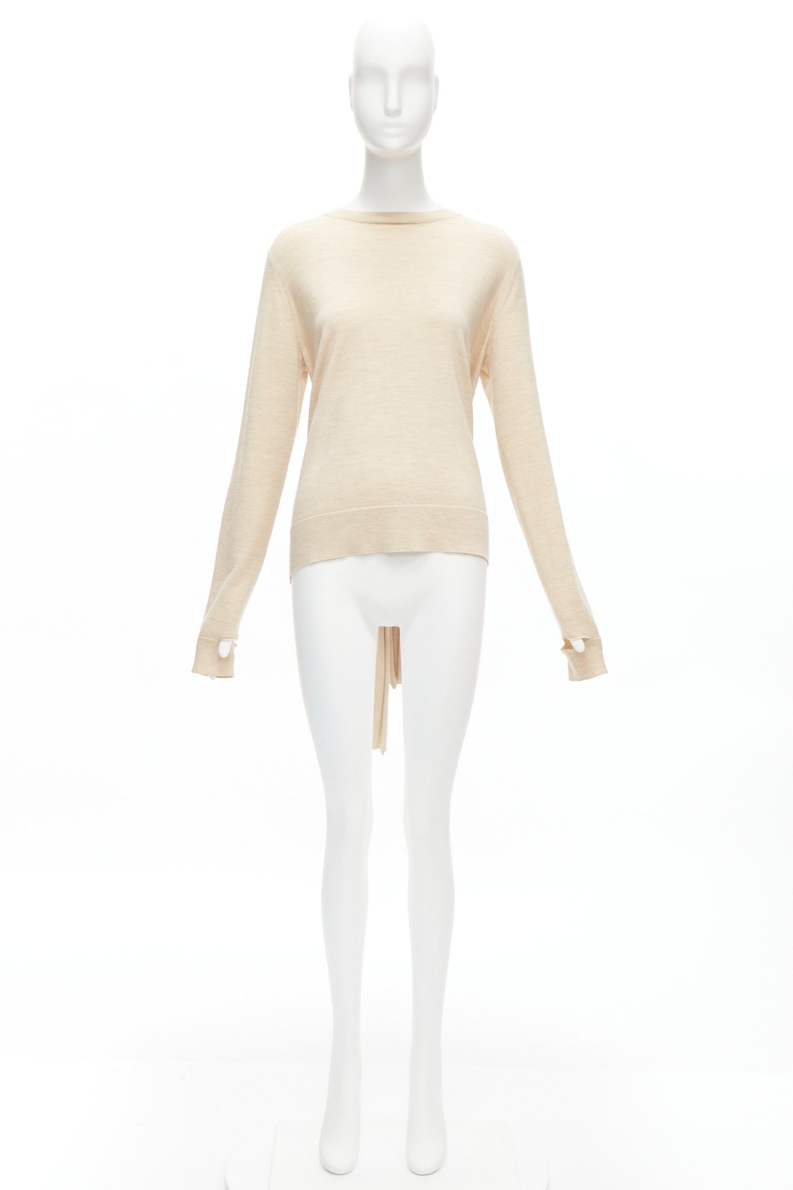 Celine OLD CELINE Phoebe Philo beige wool silk knot tie back cut out sleeves sweater M Size M / US 6-8 / IT 42-44 - 10 Thumbnail