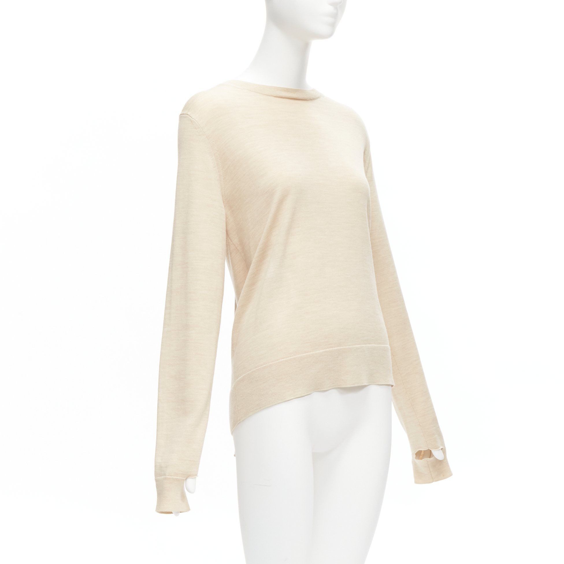 Celine OLD CELINE Phoebe Philo beige wool silk knot tie back cut out sleeves sweater M Size M / US 6-8 / IT 42-44 - 4 Thumbnail