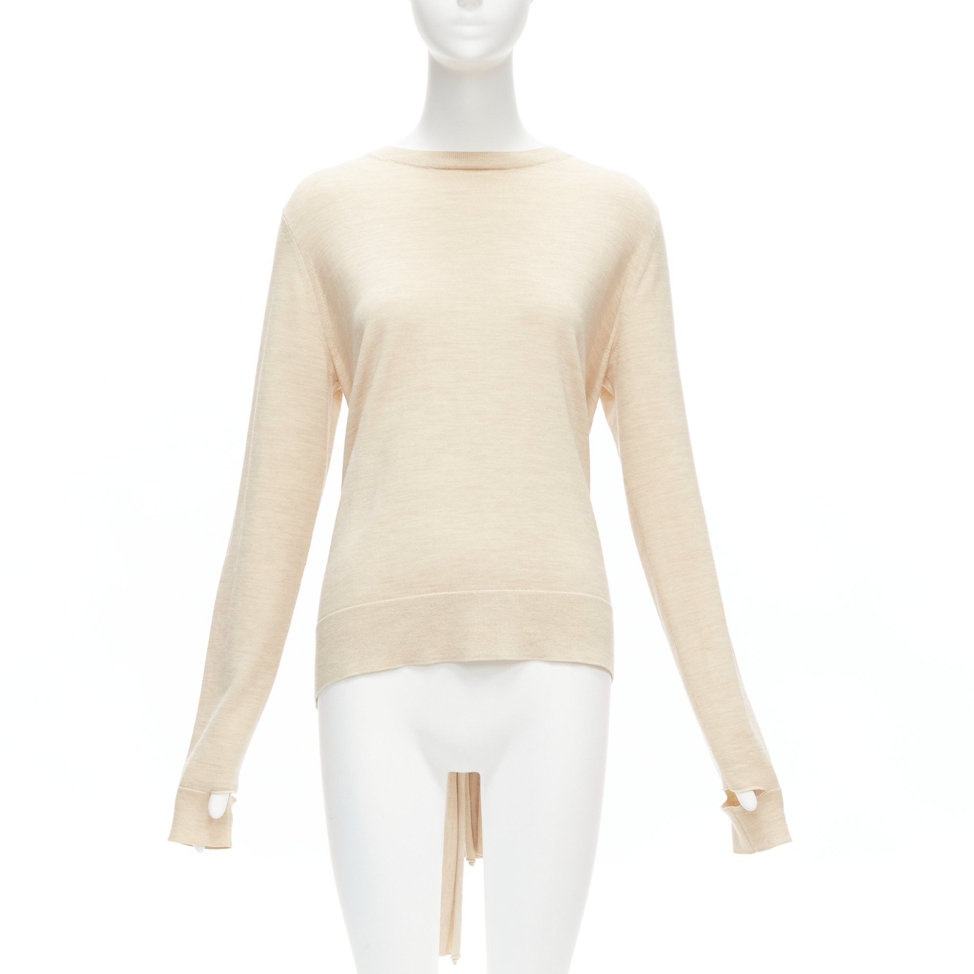 Celine OLD CELINE Phoebe Philo beige wool silk knot tie back cut out sleeves sweater M Size M / US 6-8 / IT 42-44 - 3 Thumbnail