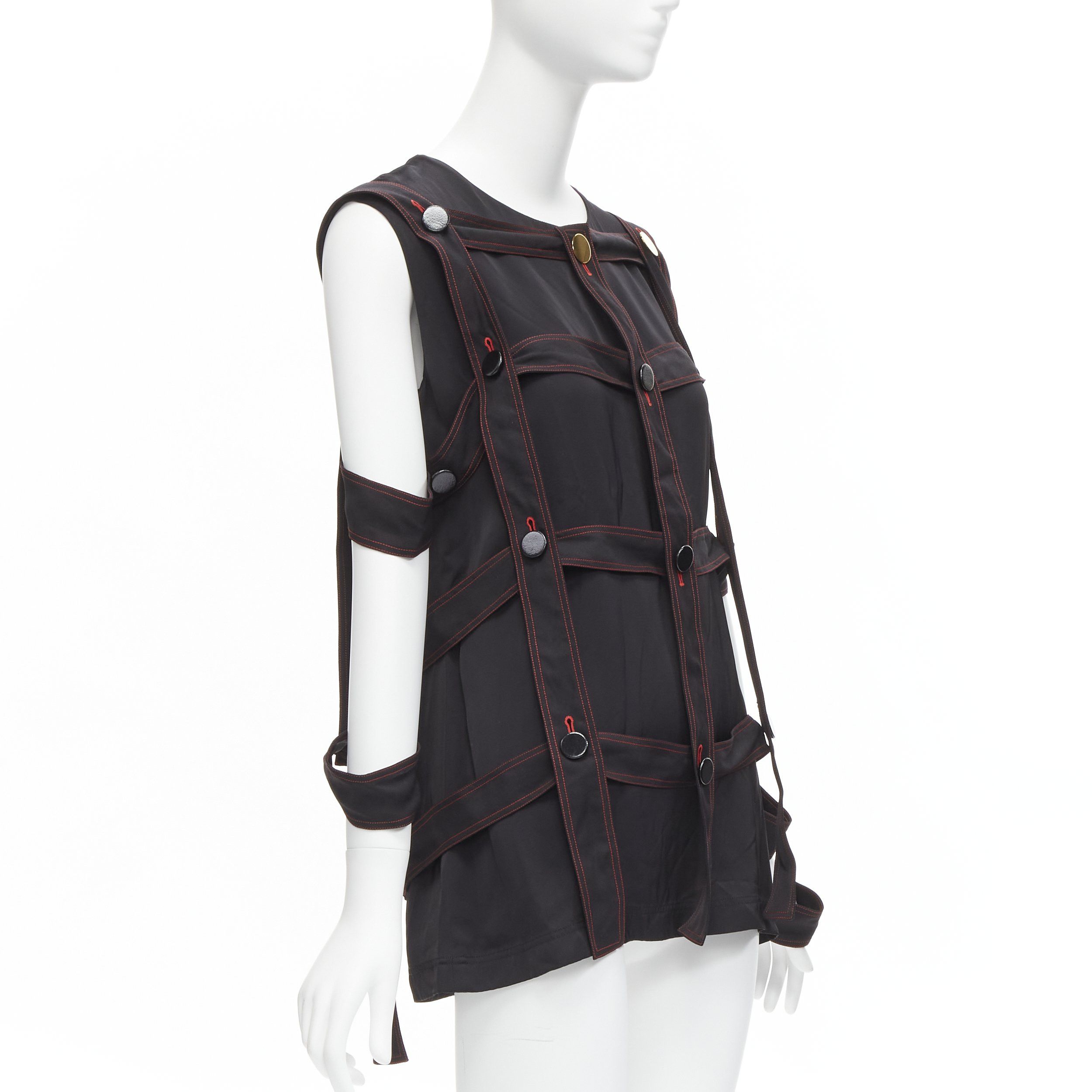 Celine OLD CELINE Philo 2015 Runway Look 17 black grid harness gold button top FR38 M Size M / US 6-8 / IT 42-44 - 3 Thumbnail