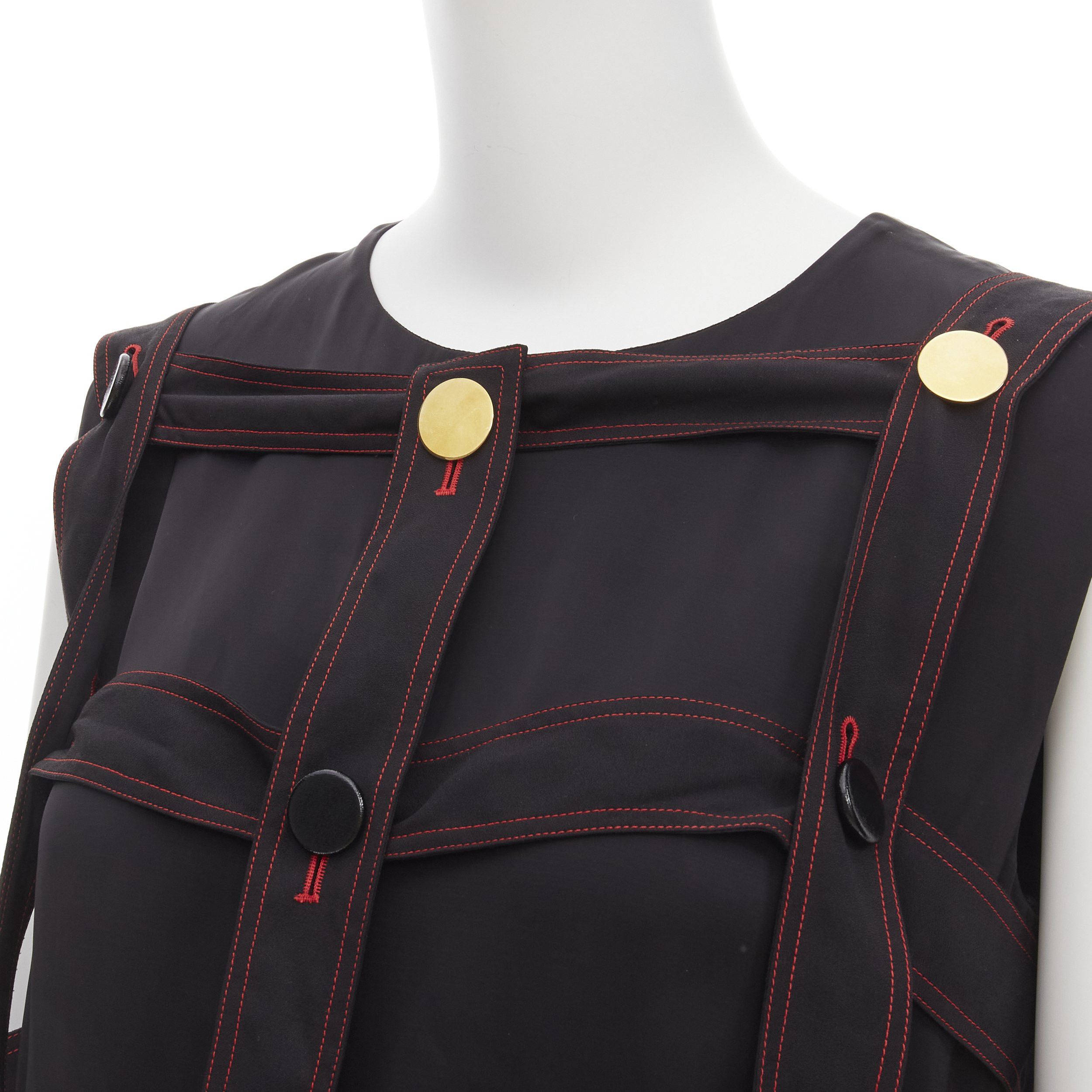 Celine OLD CELINE Philo 2015 Runway Look 17 black grid harness gold button top FR38 M Size M / US 6-8 / IT 42-44 - 7 Thumbnail