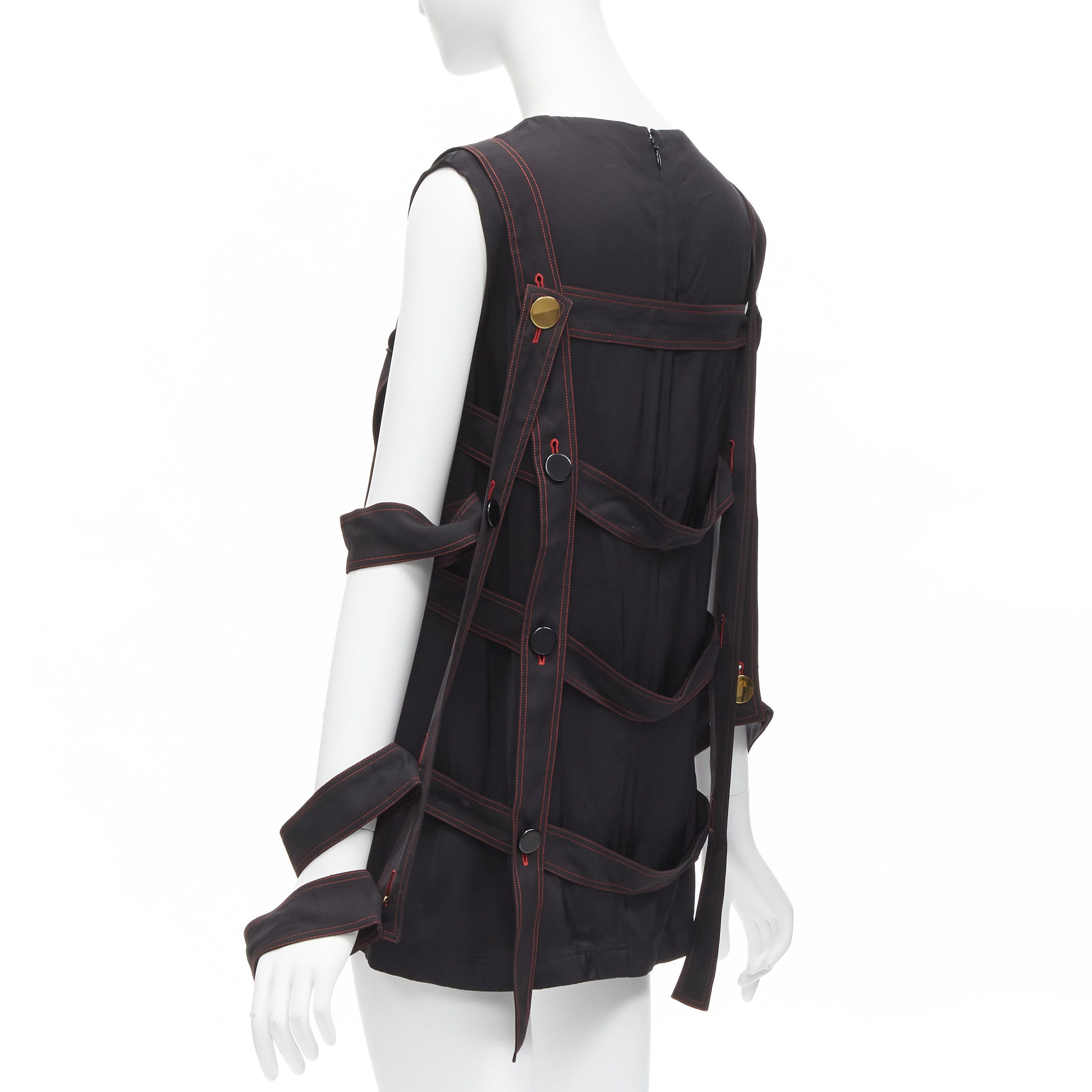 Celine OLD CELINE Philo 2015 Runway Look 17 black grid harness gold button top FR38 M Size M / US 6-8 / IT 42-44 - 6 Thumbnail
