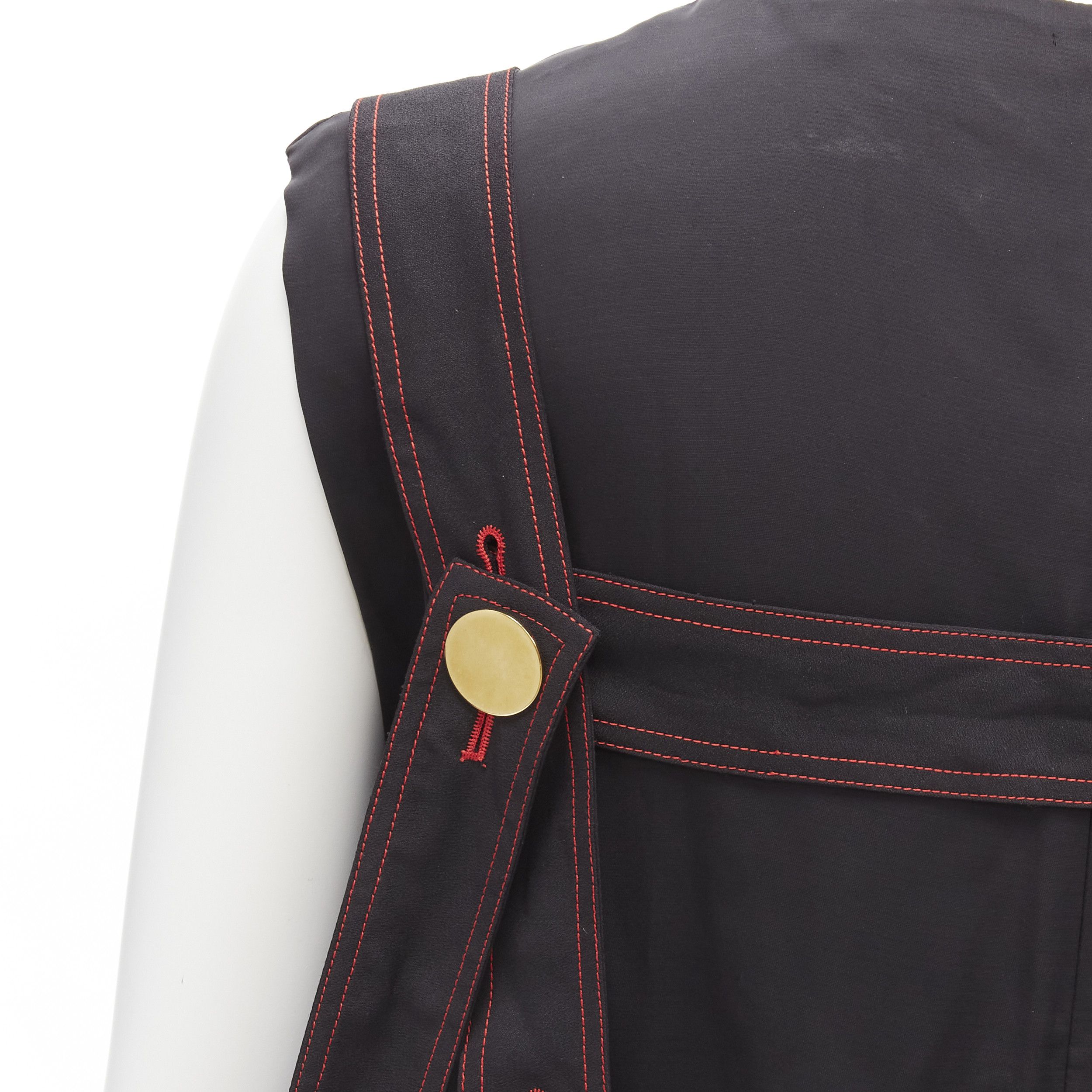 Celine OLD CELINE Philo 2015 Runway Look 17 black grid harness gold button top FR38 M Size M / US 6-8 / IT 42-44 - 8 Thumbnail
