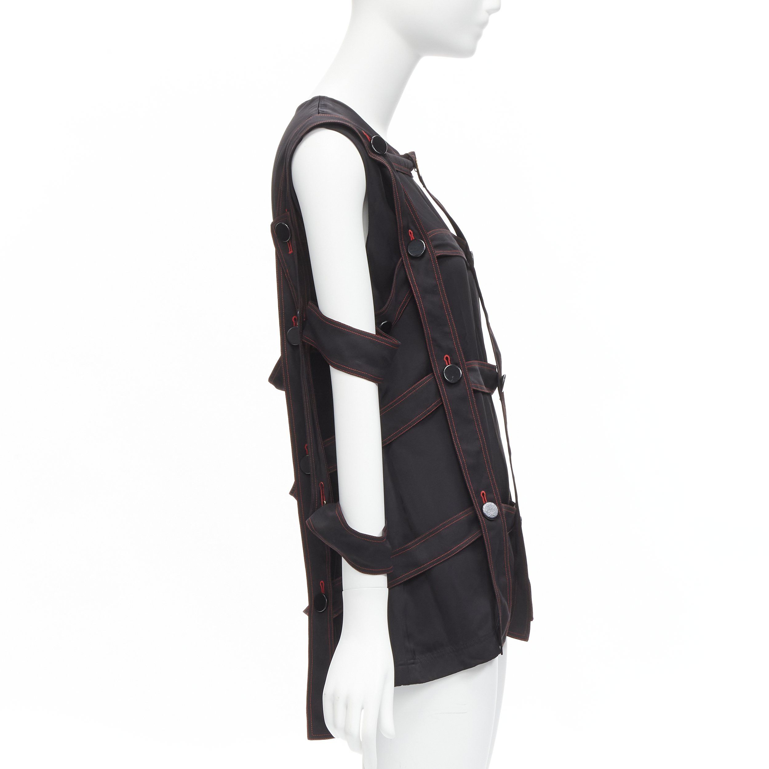 Celine OLD CELINE Philo 2015 Runway Look 17 black grid harness gold button top FR38 M Size M / US 6-8 / IT 42-44 - 4 Thumbnail