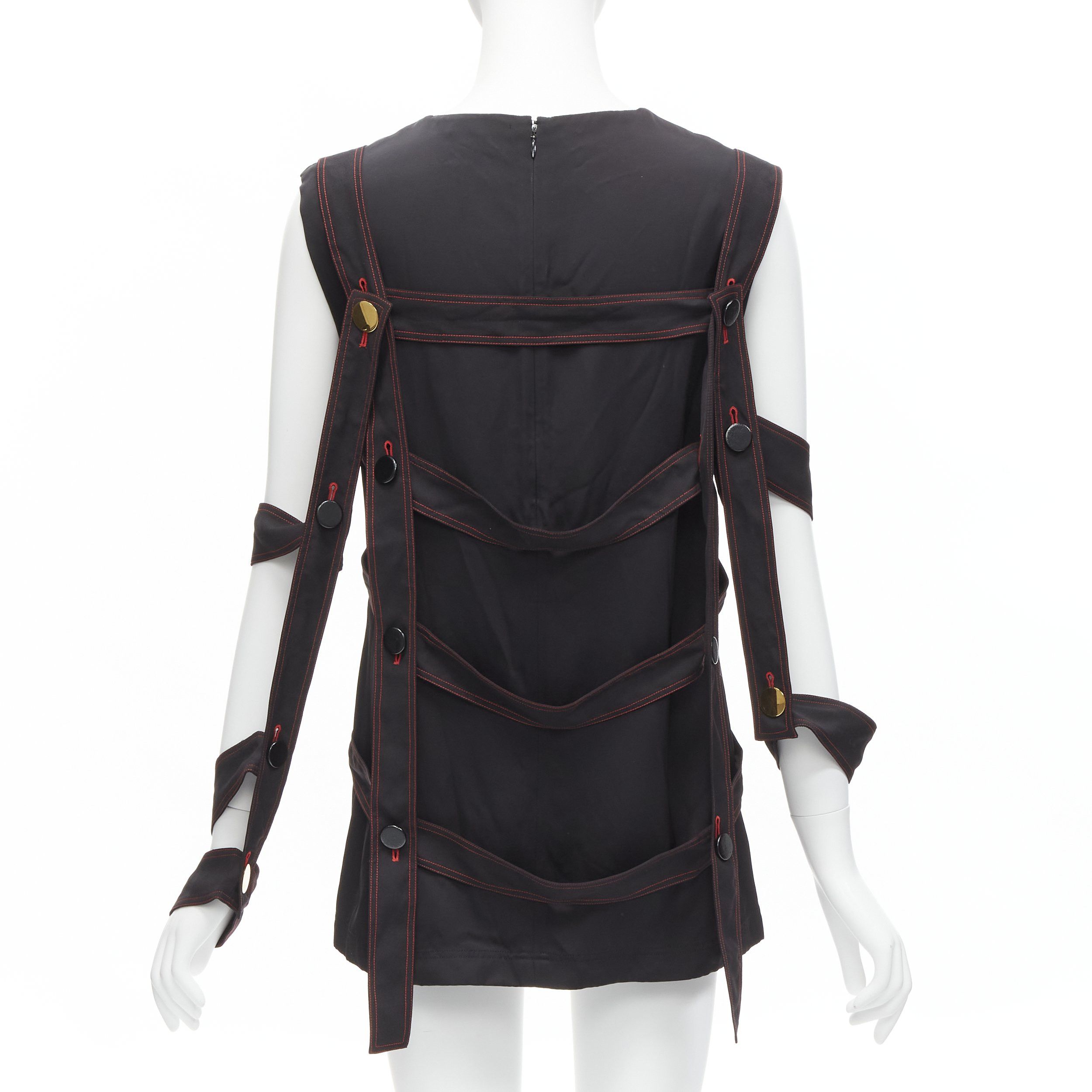 Celine OLD CELINE Philo 2015 Runway Look 17 black grid harness gold button top FR38 M Size M / US 6-8 / IT 42-44 - 5 Thumbnail