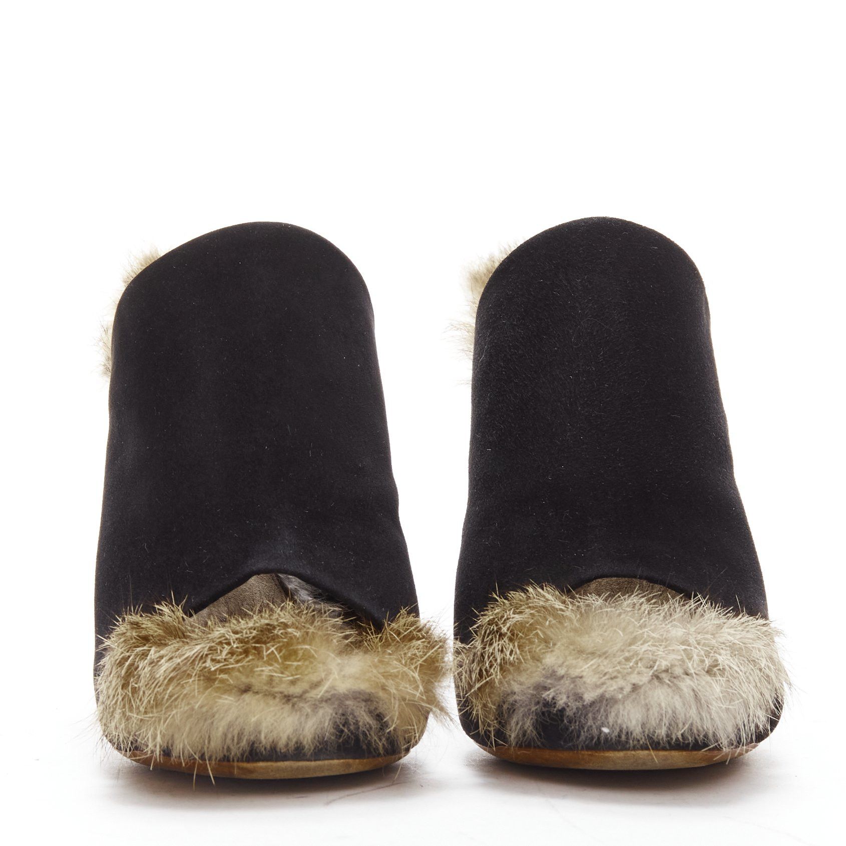 Celine OLD CELINE Phoebe Philo 2010 Runway black suede fur mules EU36 Size US 6 / IT 36 - 3 Thumbnail