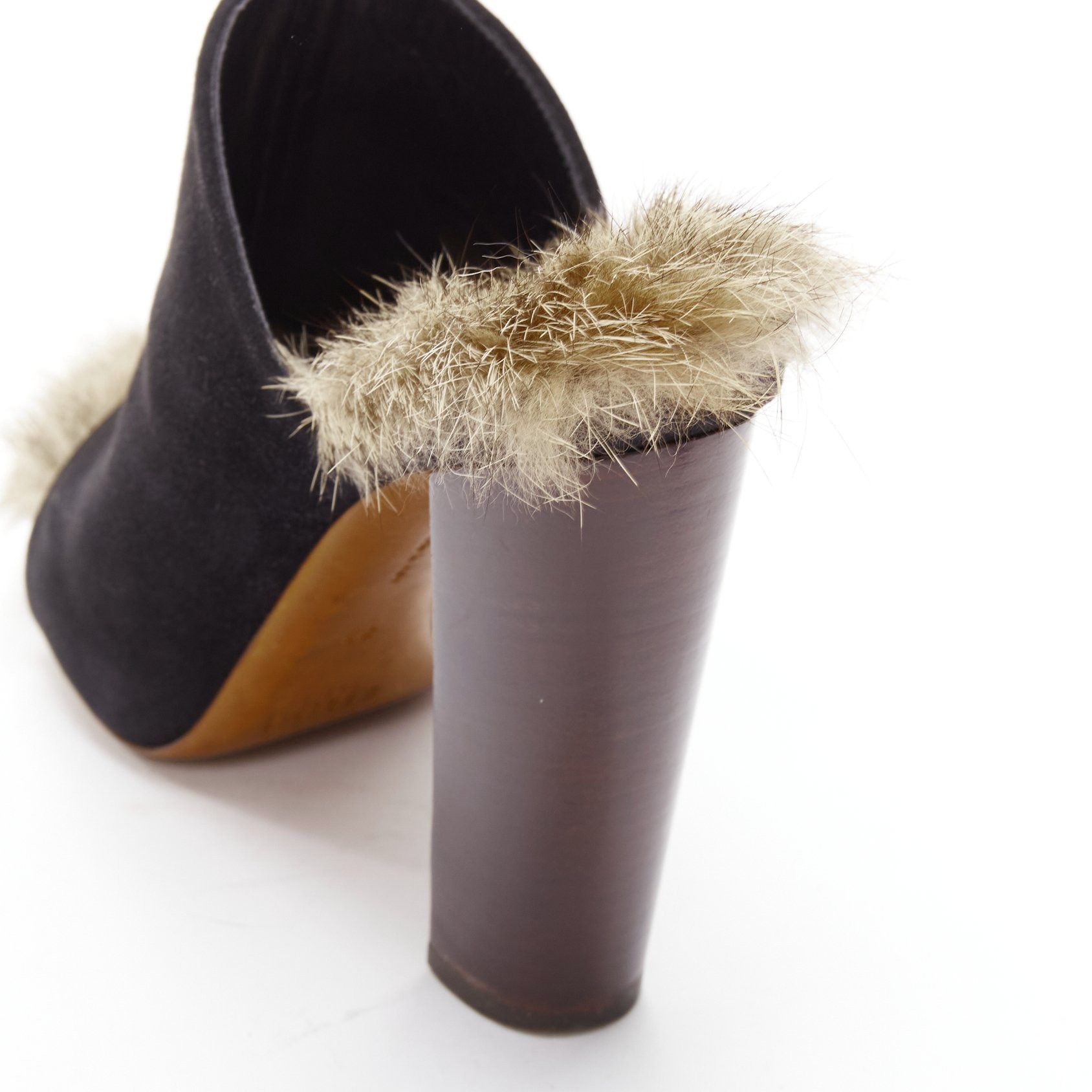 Celine OLD CELINE Phoebe Philo 2010 Runway black suede fur mules EU36 Size US 6 / IT 36 - 8 Thumbnail