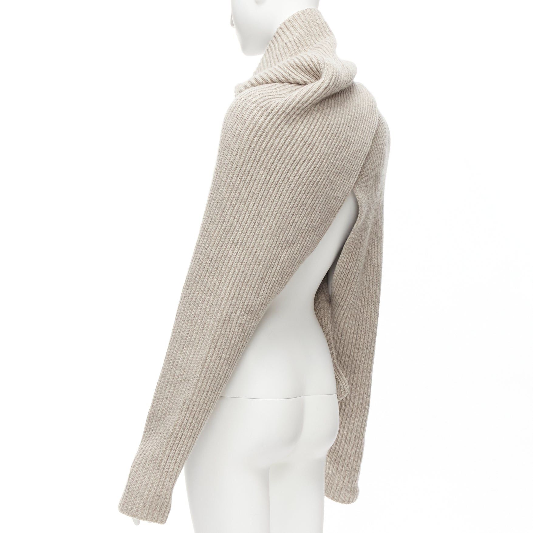 Celine OLD CELINE Phoebe Philo stone wool cashmere draped neck open back sweater XS Size S / US 4 / IT 40 - 2 Thumbnail