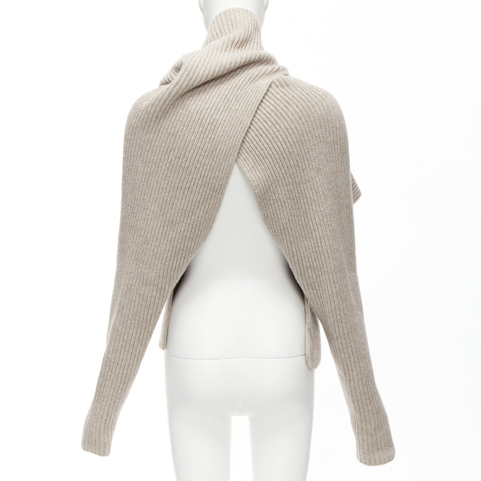 Celine OLD CELINE Phoebe Philo stone wool cashmere draped neck open back sweater XS Size S / US 4 / IT 40 - 5 Thumbnail