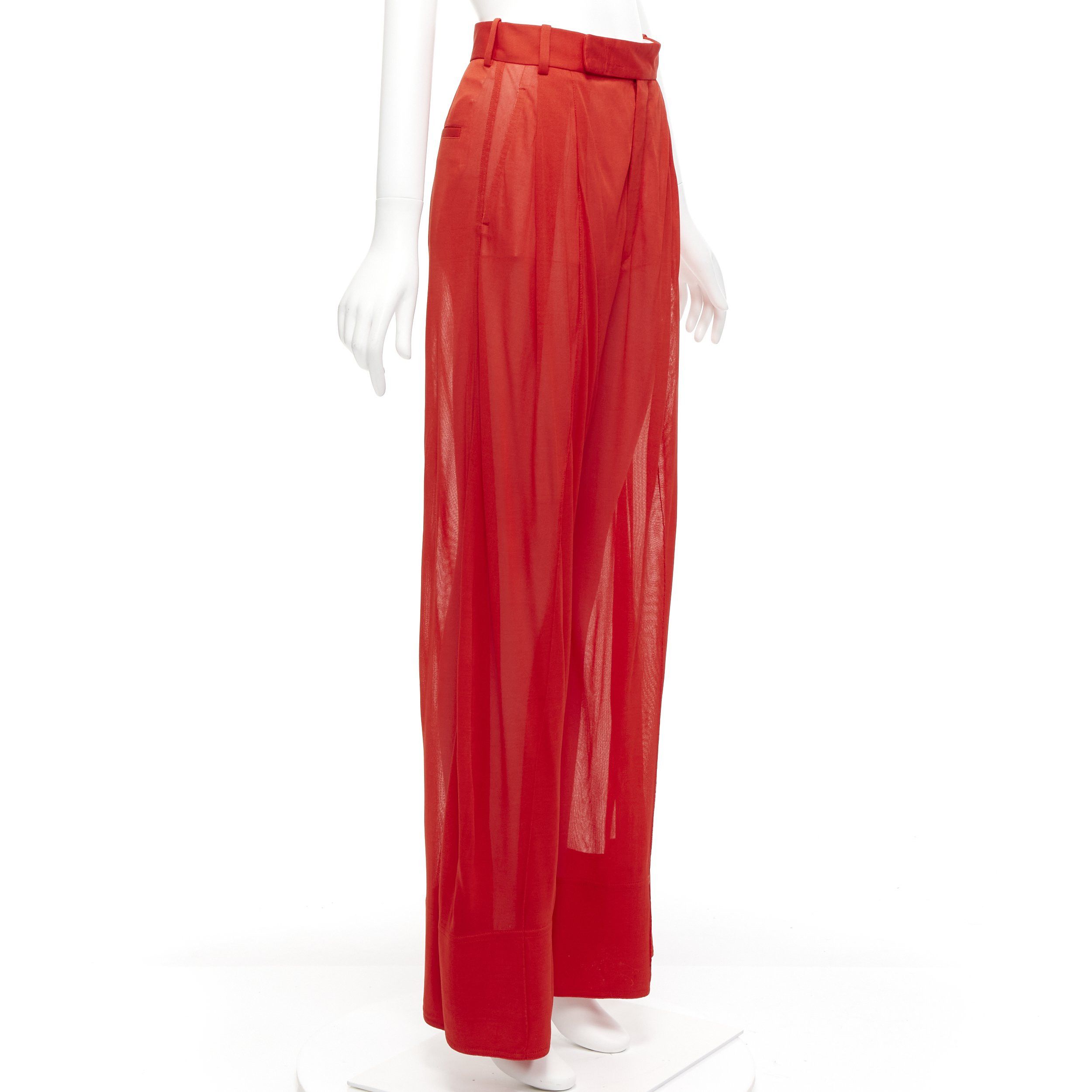 Celine OLD CELINE Phoebe Philo red sheer solid seam wide leg pants FR36 S Size 27" / US 4 / IT 40 - 3 Thumbnail