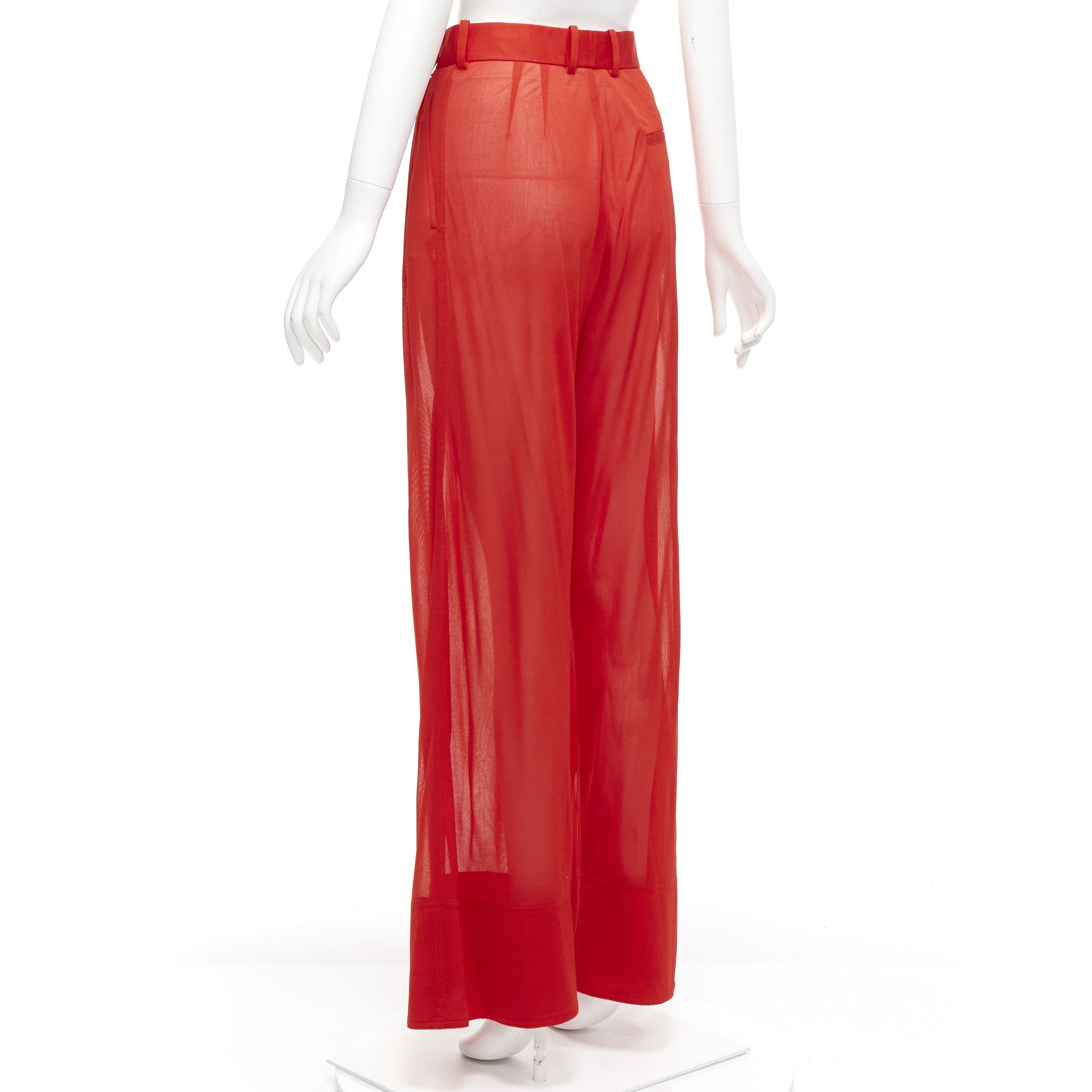 Celine OLD CELINE Phoebe Philo red sheer solid seam wide leg pants FR36 S Size 27" / US 4 / IT 40 - 6 Thumbnail