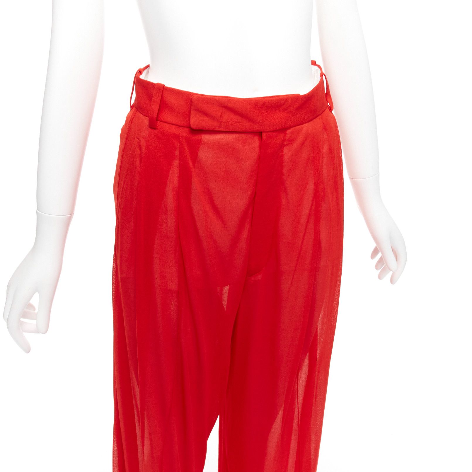 Celine OLD CELINE Phoebe Philo red sheer solid seam wide leg pants FR36 S Size 27" / US 4 / IT 40 - 2 Thumbnail