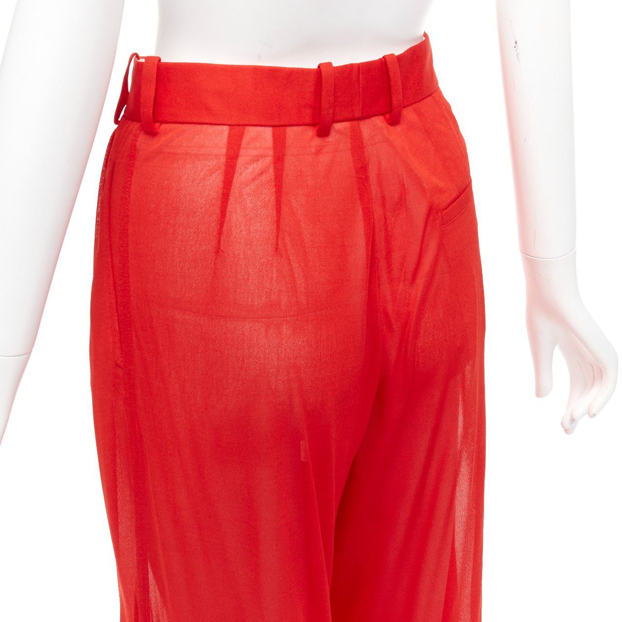 Celine OLD CELINE Phoebe Philo red sheer solid seam wide leg pants FR36 S Size 27" / US 4 / IT 40 - 7 Thumbnail