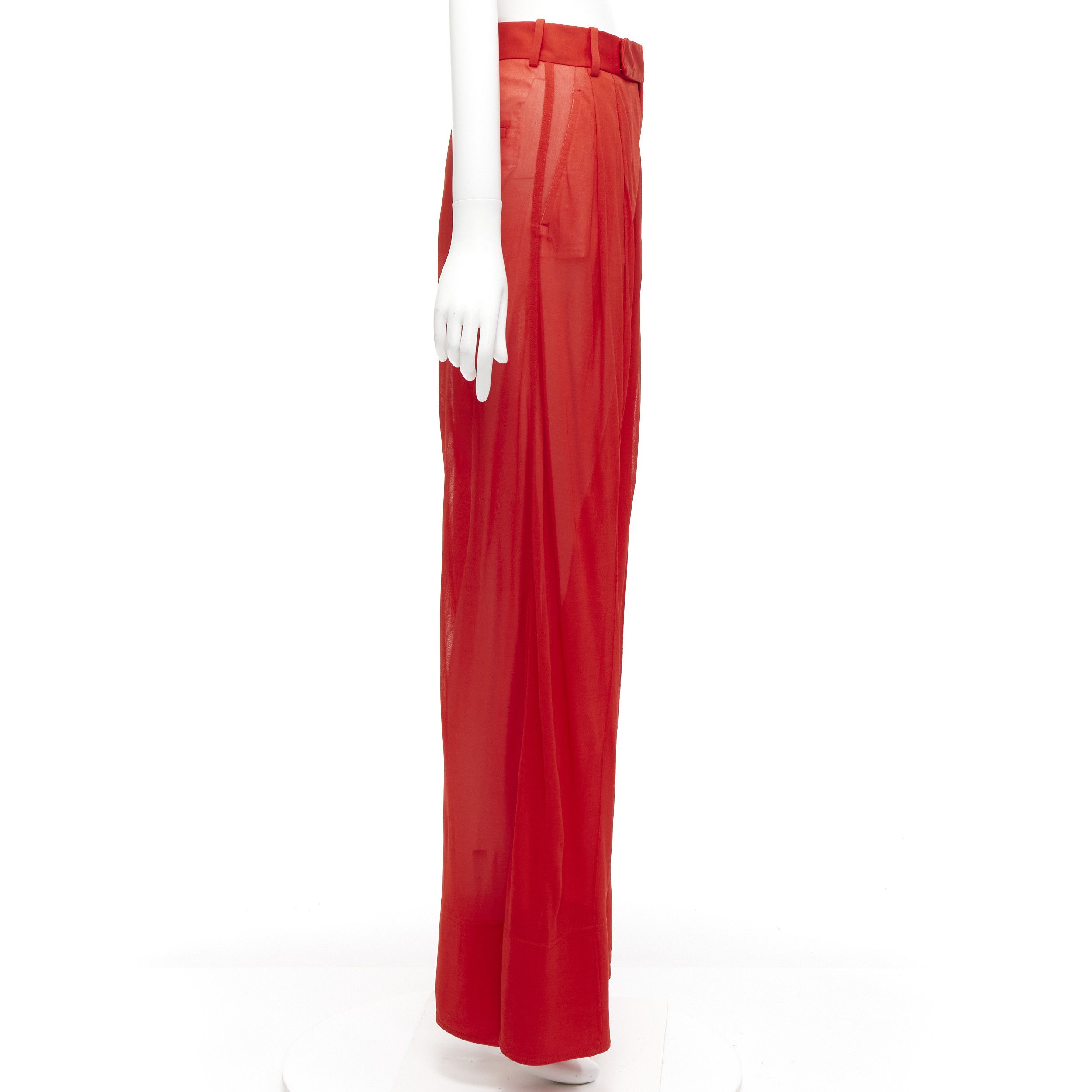 Celine OLD CELINE Phoebe Philo red sheer solid seam wide leg pants FR36 S Size 27" / US 4 / IT 40 - 4 Thumbnail