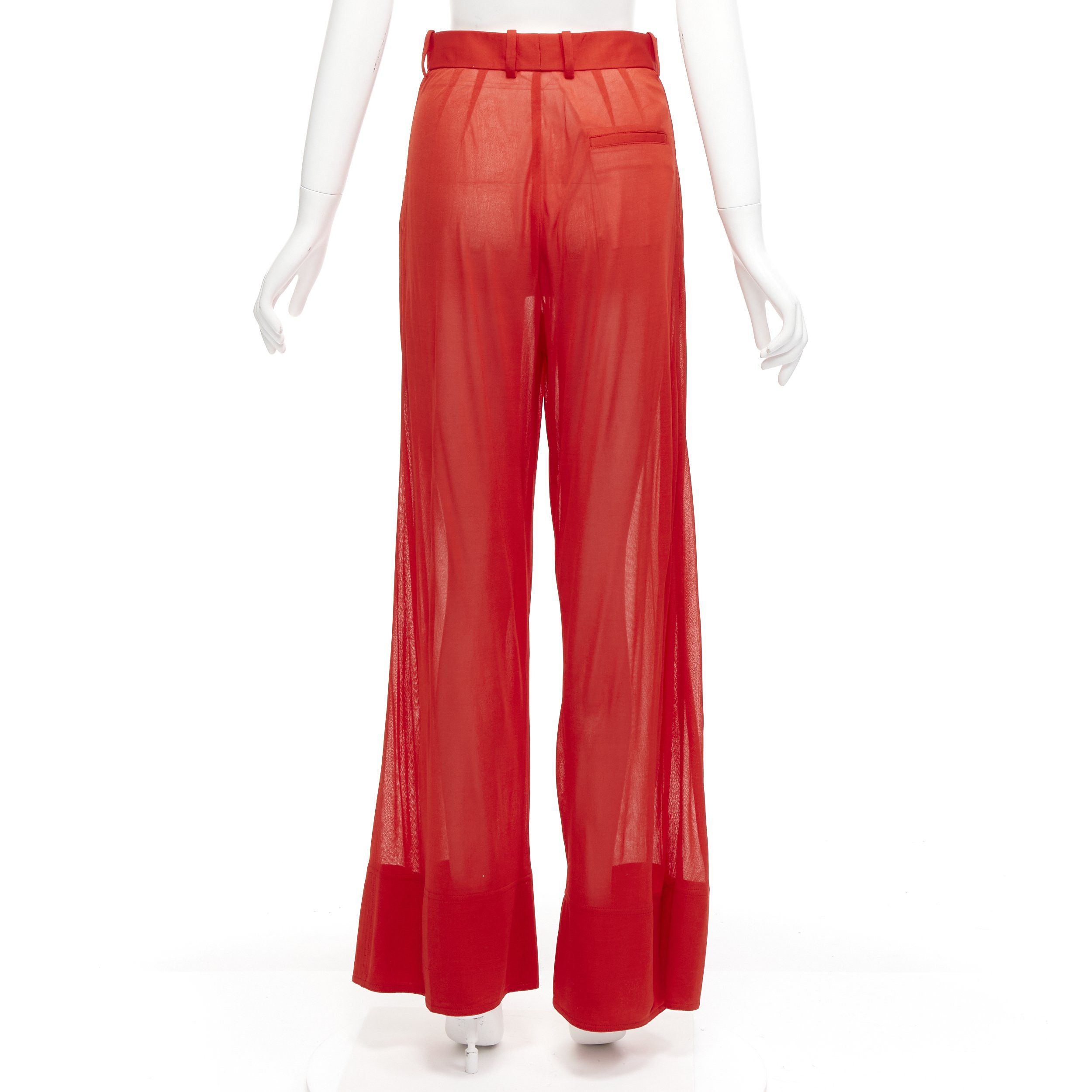Celine OLD CELINE Phoebe Philo red sheer solid seam wide leg pants FR36 S Size 27" / US 4 / IT 40 - 5 Thumbnail