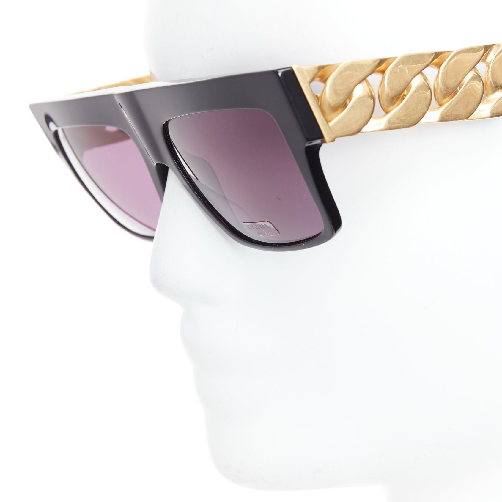 Celine rare CELINE Phoebe Philo Runway CL41019S gold chunky chain metal bar black sunglasses Size ONE SIZE - 5 Thumbnail