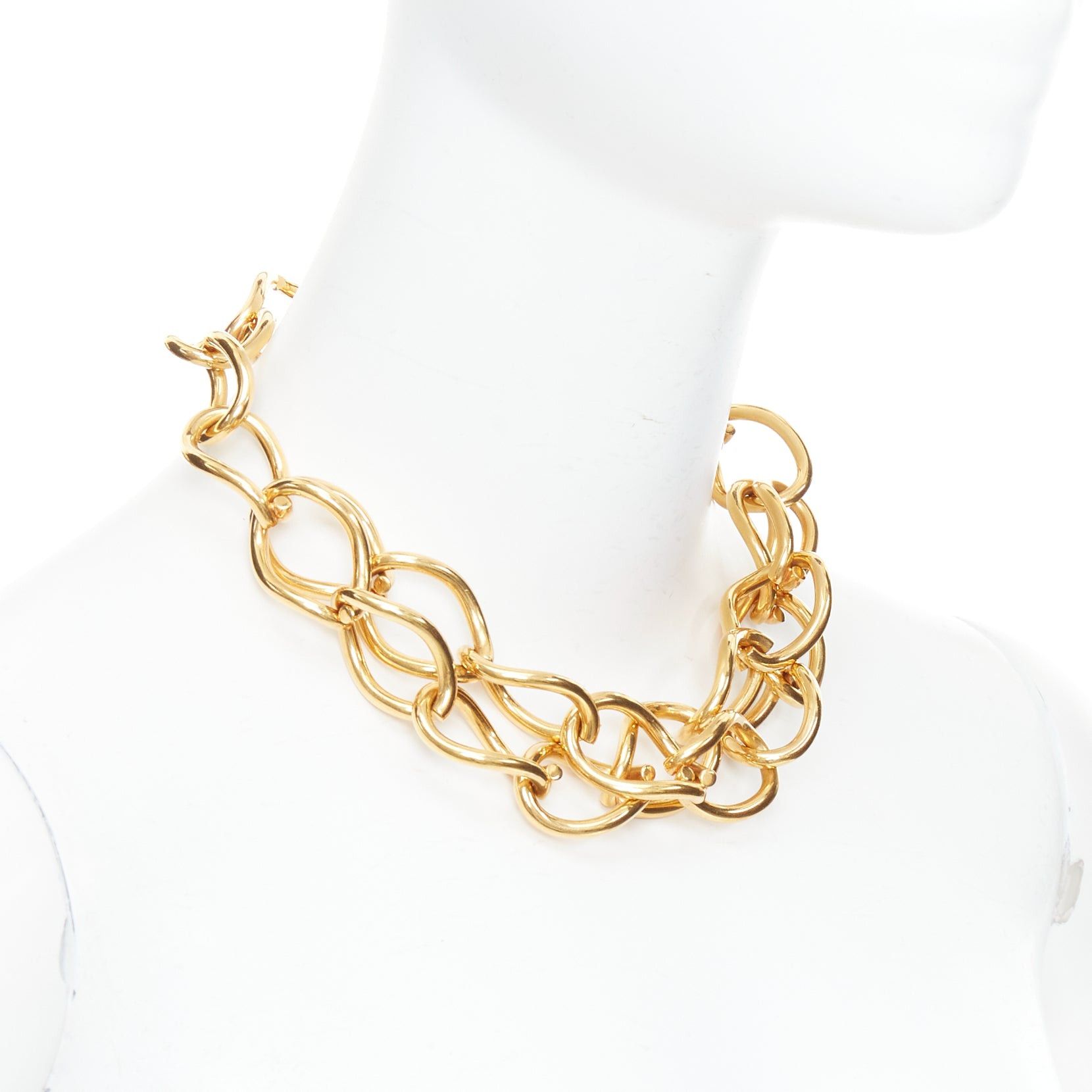Celine rare OLD CELINE Phoebe Philo gold double chain choker short necklace Size ONE SIZE - 3 Thumbnail