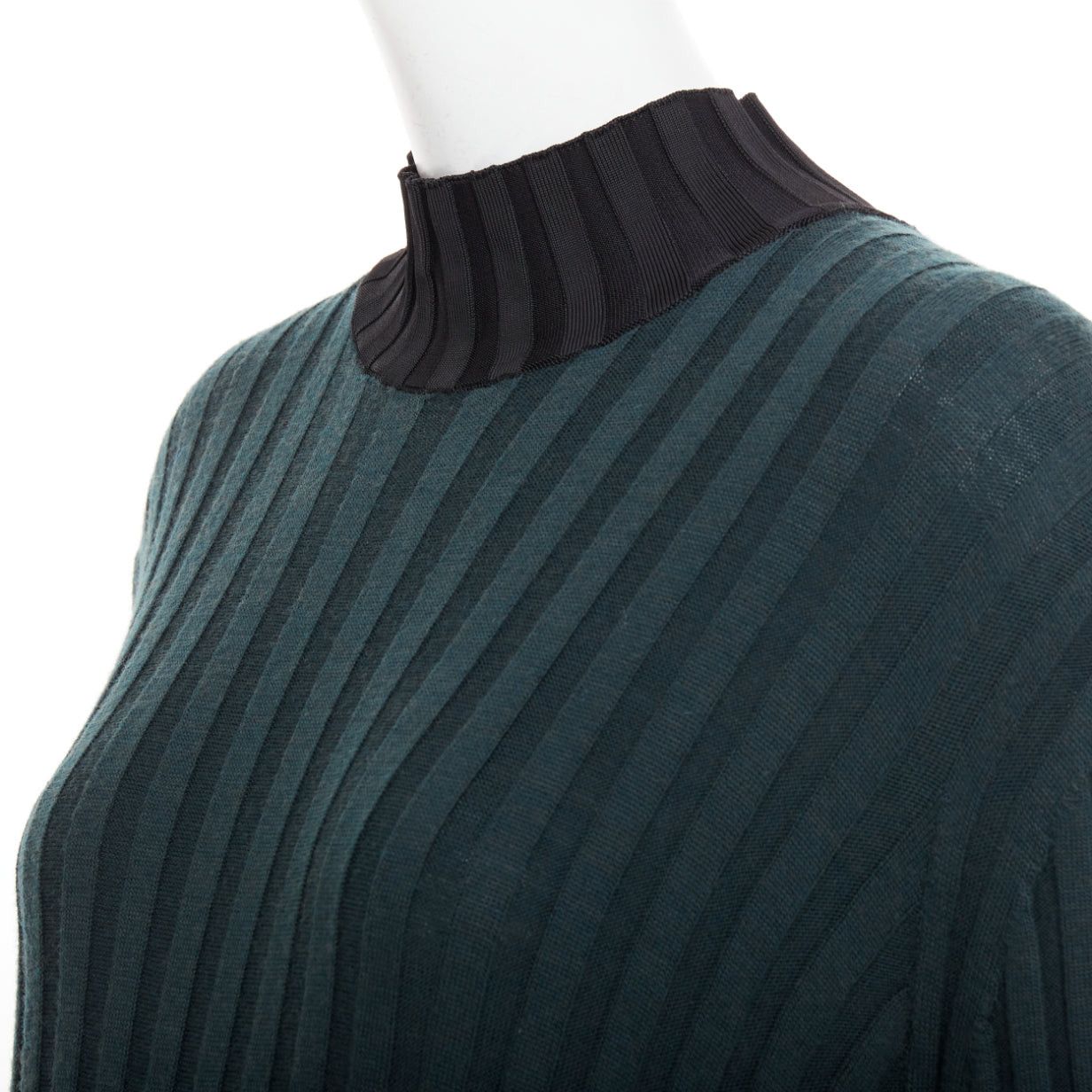 Celine OLD CELINE Phoebe Philo 2014 dark green wool mock neck ribbed knit dress S Size S / US 4 / IT 40 - 2 Thumbnail
